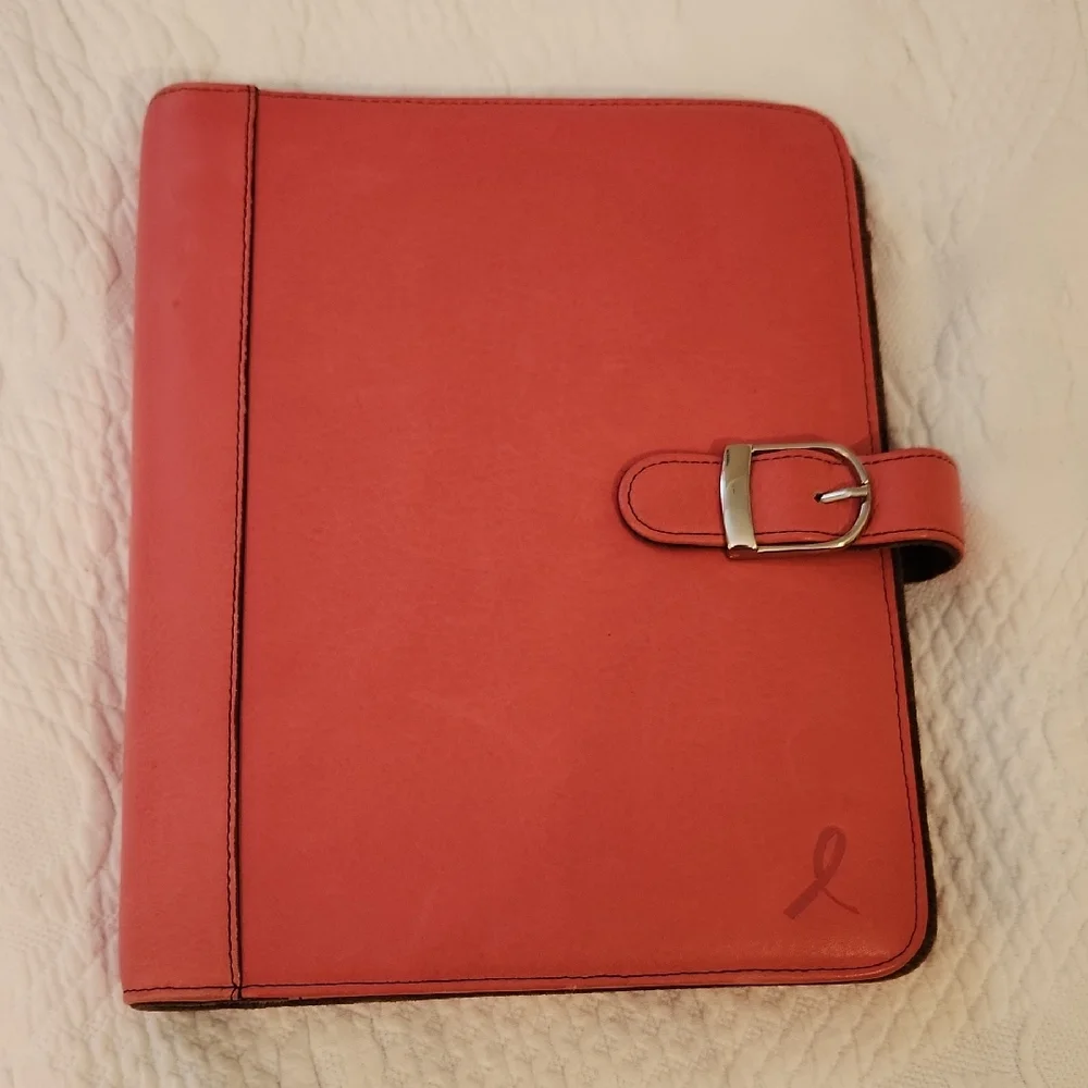 Day-Timer Stylish Pink Ribbon Leather Planner with Snap/Buckle